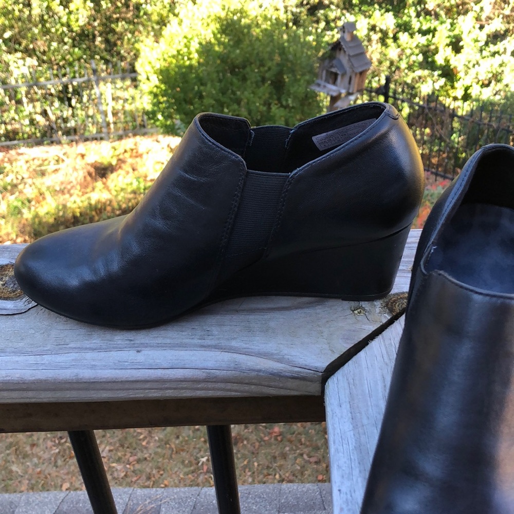 Black leather wedge booties (9)
